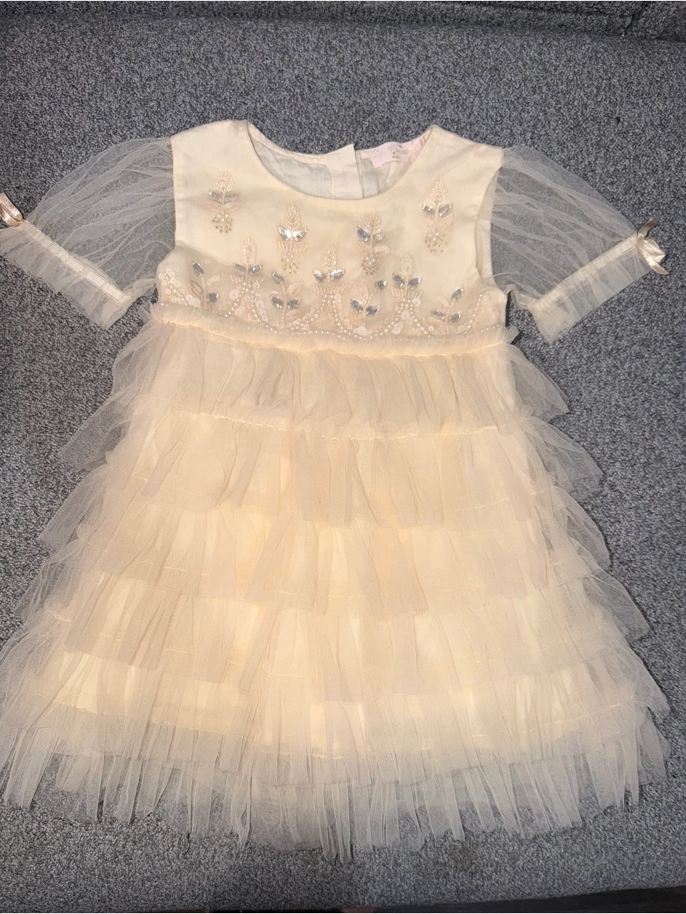 Tutu Du Monde Cream Layered Tulle Dress with Pearl & Crystal Details